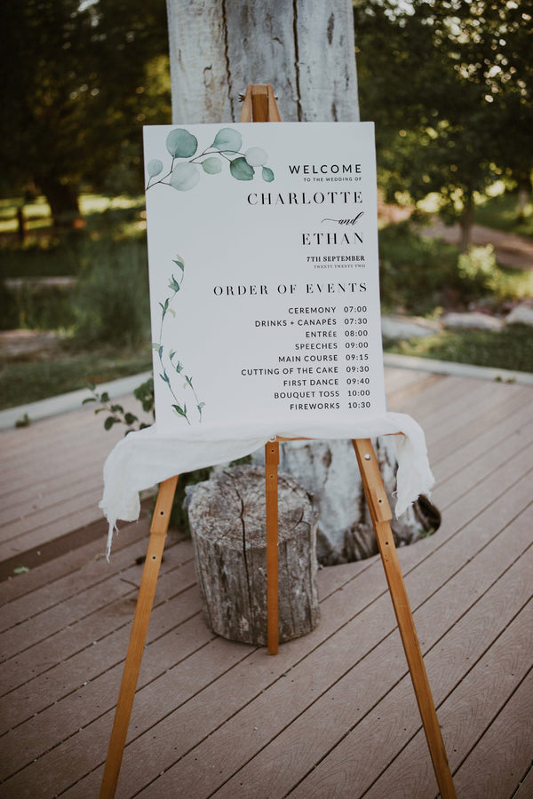 Order of events sign, Order of events template, Eucalyptus wedding sign, Greenery order of events wedding sign #GR021LWT