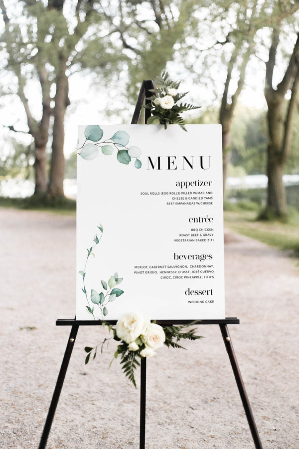 Large menu sign, Wedding menu template, Wedding menu sign, Eucalyptus wedding menu, Greenery #GR021LWT