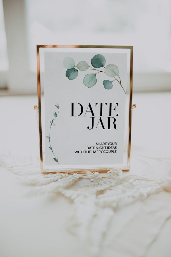 Date Jar sign, Bridal shower sign, Eucalyptus date jar, Greenery date jar sign printable #GR021LWT