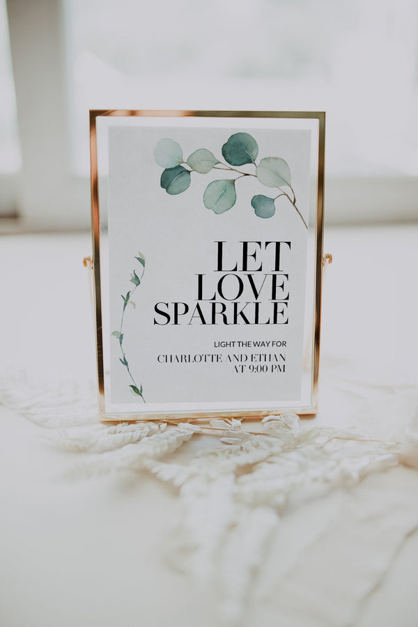 Let love sparkle sign, Sparkler send off template, Eucalyptus wedding sign, Greenery wedding sign #GR021LWT