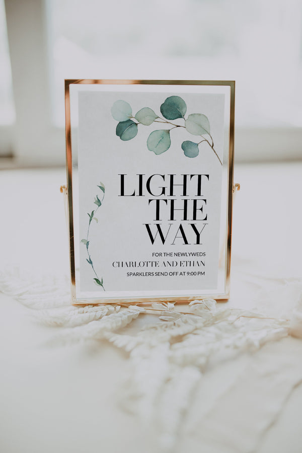 Light the way sign, Sparkler send off sign, Eucalyptus wedding sign, Greenery wedding sign #GR021LWT