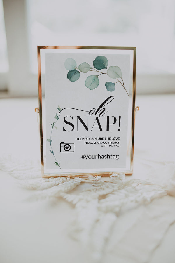 Oh snap sign,  Hashtag sign template, Oh snap greenery sign, Eucalyptus wedding sign #GR021LWT