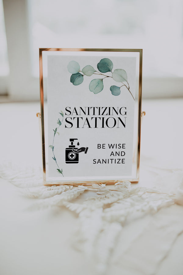 Sanitizing station sign, Wedding sanitizing sign printable, Eucalyptus wedding sign #GR021LWT