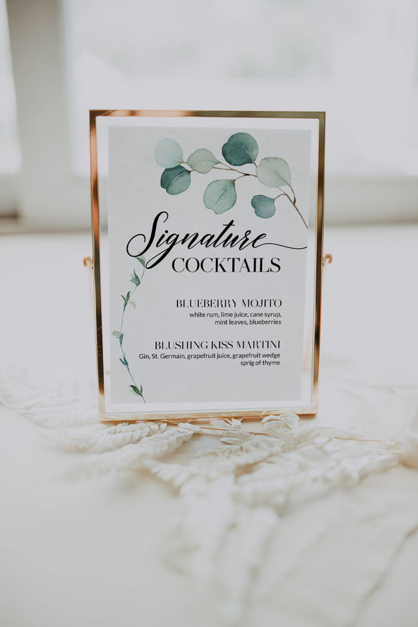 Signature cocktail sign, Wedding signature sign, Eucalyptus wedding sign #GR021LWT