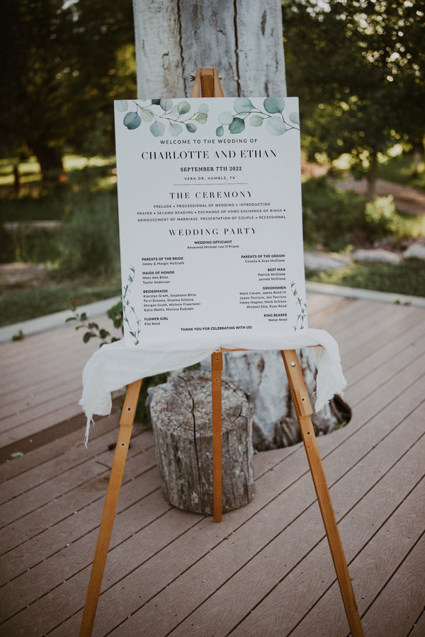 Wedding ceremony program sign, Wedding program template, Eucalyptus wedding sign #GR021LWT