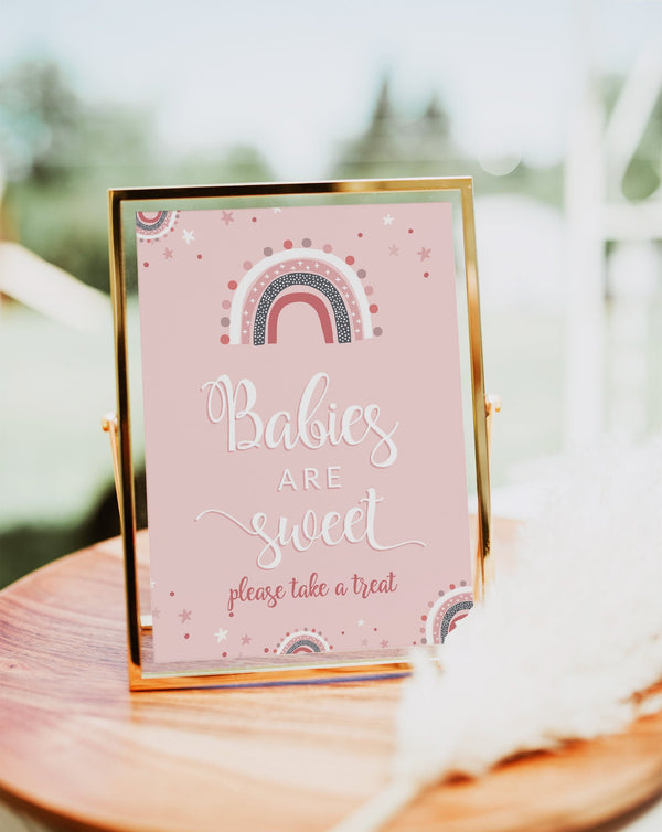 Babies are sweet sign, Baby shower sign, Sweats and treats sign, Rainbow theme, Girl baby shower #RNB021BLS