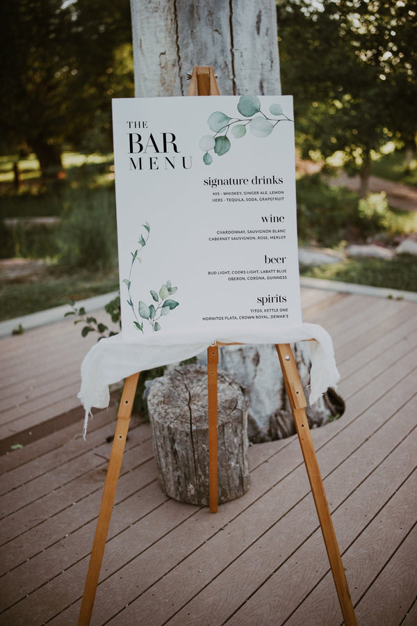 Bar menu sign, Wedding bar menu template, Drinks sign template, Eucalyptus wedding sign, Greenery wedding sign #GR021LWT