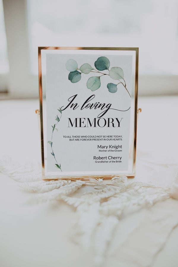 In loving memory template, In loving memory sign Eucalyptus wedding sign, Greenery wedding sign #GR021LWT