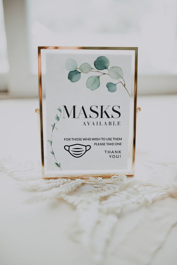 Masks sign, Masks available sign, Wedding sign  #GR021LWT