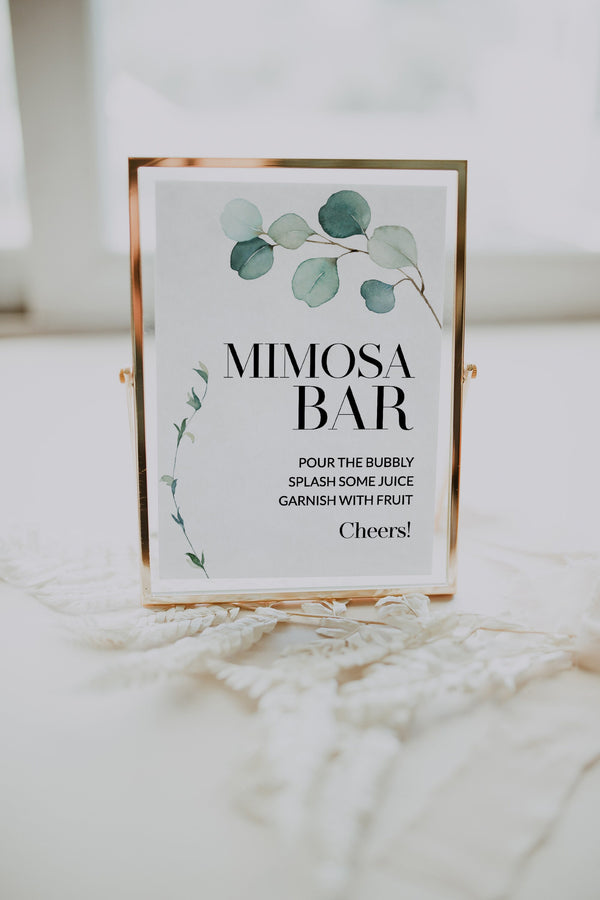 Mimosa bar sign, Mimosa bar printable, Greenery eucalyptus sign, Mimosa bar template  #GR021LWT