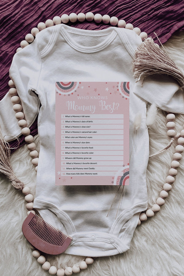 Who knows mommy best game, Baby shower game, Rainbow theme, Girl baby shower #RNB021BLS