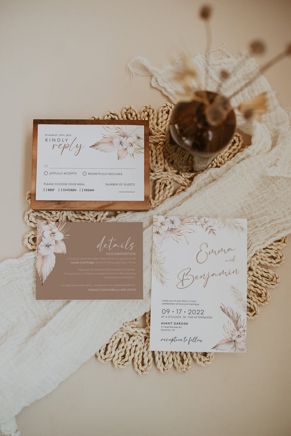 Pampas Grass wedding invitation, Boho wedding invitation set, Pampas grass invitation template #LWTPampas