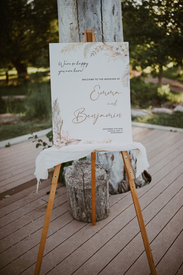 Wedding welcome sign, Pampas grass wedding, Boho welcome sign template #LWTPampas