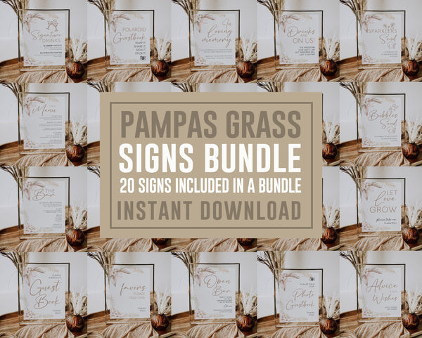 Wedding Signs Bundle, Pampas grass wedding sign, 20 signs included, Boho wedding signs bundle, Printable signs and templates #LWTPampas