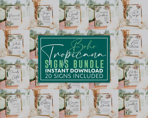 Tropical Wedding Signs, Wedding Signs Bundle, 20 signs included, Boho wedding signs bundle, Printable signs and templates  #LWTropicana