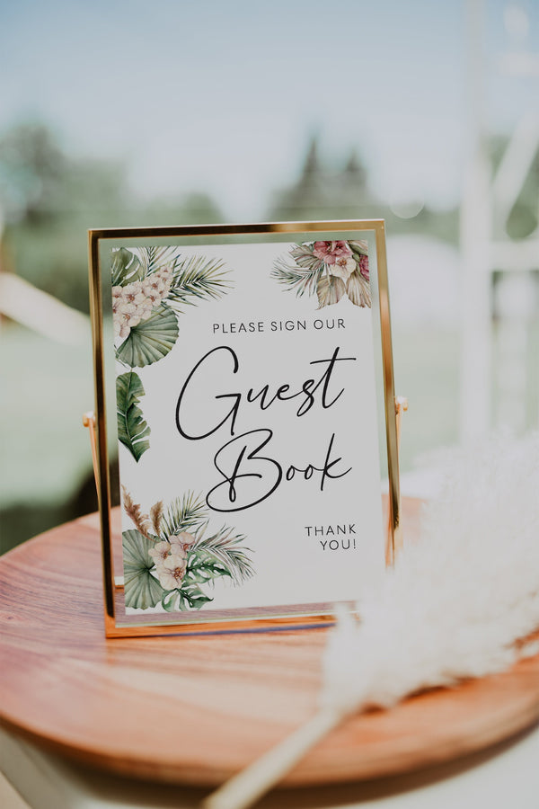 Tropical guest book sign, Wedding guest book sign, Tropical wedding sign, Tropical pampas grass, Boho wedding sign #LWTropicana