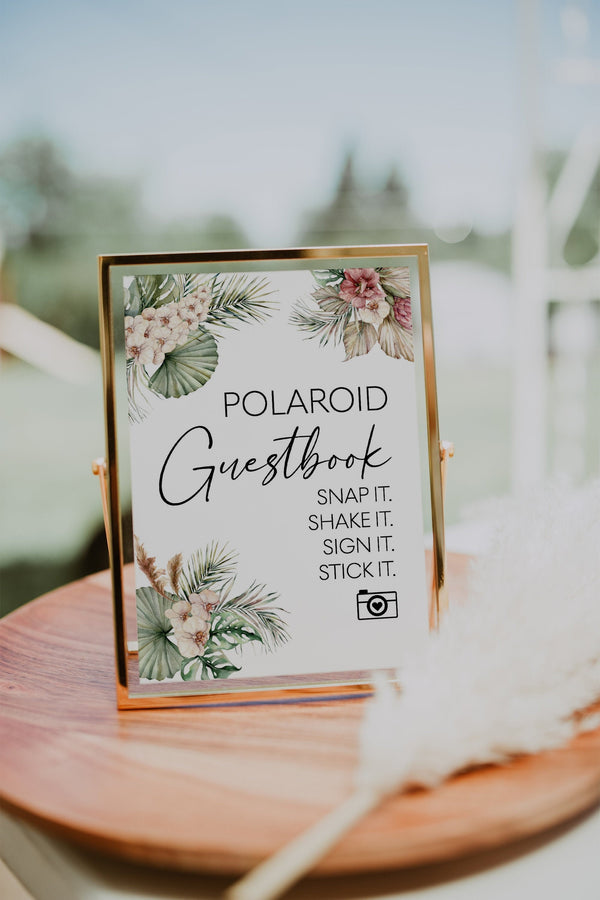 Wedding polaroid sign, Polaroid guest book, Beach wedding sign, Tropical wedding sign, Pampas grass tropical #LWTropicana