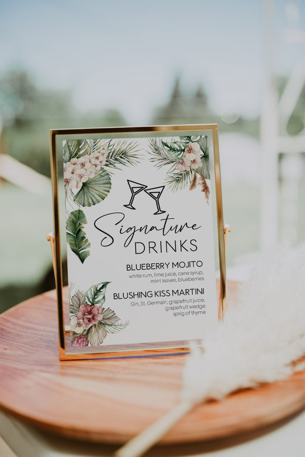 Signature drinks template, Wedding signature drinks sign, Tropical wedding sign, Beach wedding signs #LWTropicana