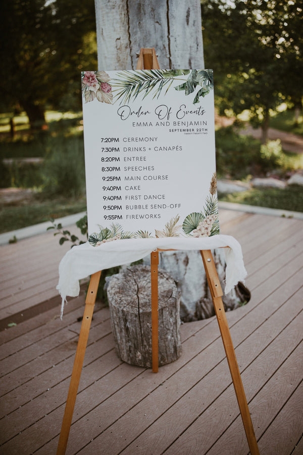 Order of events sign, Wedding timeline sign, Order of service, Tropical wedding sign #LWTropicana