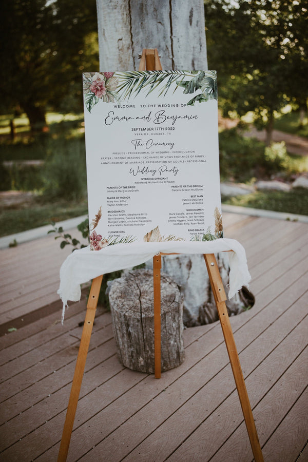 Wedding program sign, Tropical wedding signs, Program sign board, Wedding program template #LWTropicana