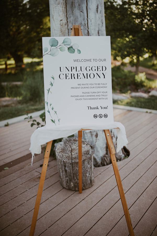 Unplugged sign wedding, Unplugged ceremony sign template, Eucalyptus wedding sign #GR021LWT