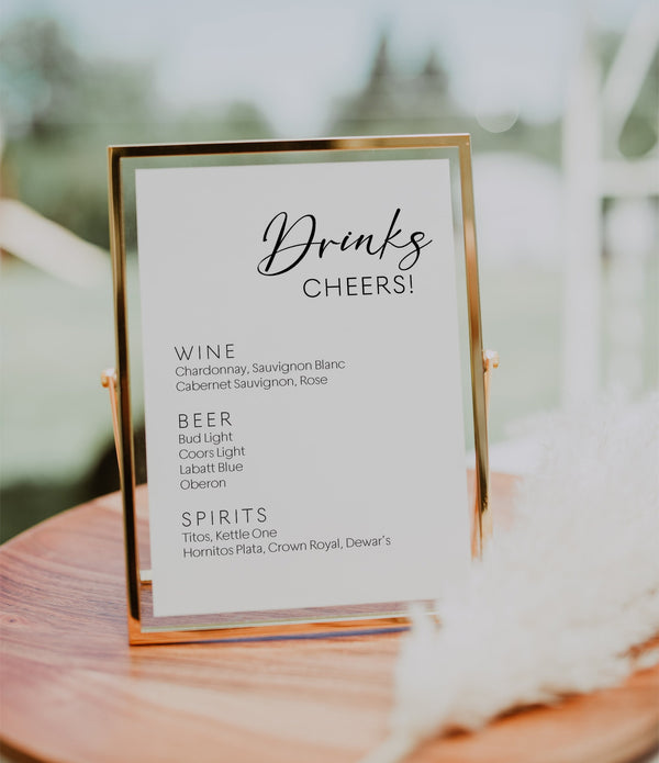 Wedding Drinks sign, Drinks menu template, Bar menu template, Modern wedding sign, Minimalist wedding sign #LWTBoho