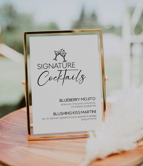Signature cocktails sign, Wedding signature drinks, Modern minimal wedding sign, Printable wedding sign #LWTBoho
