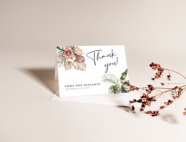 Thank you card,  Tropical thank you cards, Wedding thank you card template #LWTropicana