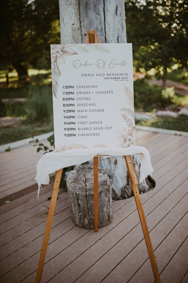 Order of Events sign, Wedding timeline sign, Pampas grass wedding sign #LWTPampas