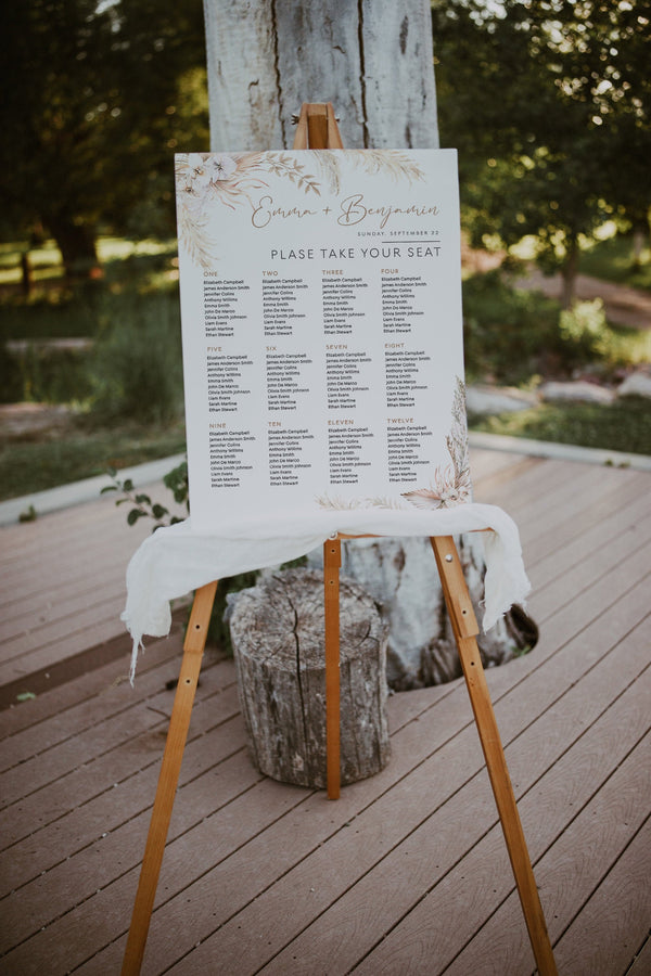 Seating chart wedding, Pampas grass seating chart, Pampas grass wedding stationery, Seating chart template #LWTPampas