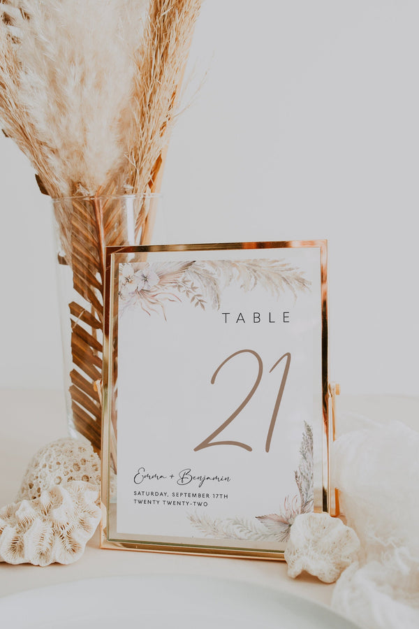 Wedding table numbers, Pampas table number, Pampas grass wedding stationery #LWTPampas