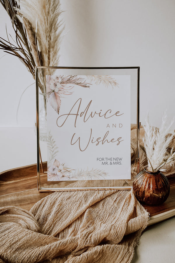Advice and wishes sign, Pampas Grass wedding sign, Pampas grass sign template, Wedding advice sign #LWTPampas