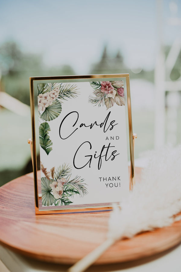 Cards and gifts sign, Tropical wedding sign, Tropical cards and gifts sign, Tropical pampas grass, Boho wedding sign #LWTropicana