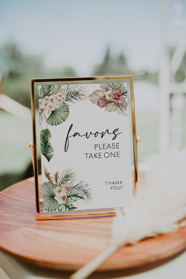 Tropical favors sign, Wedding favors sign, Tropical wedding sign, Tropical pampas grass, Boho wedding sign #LWTropicana