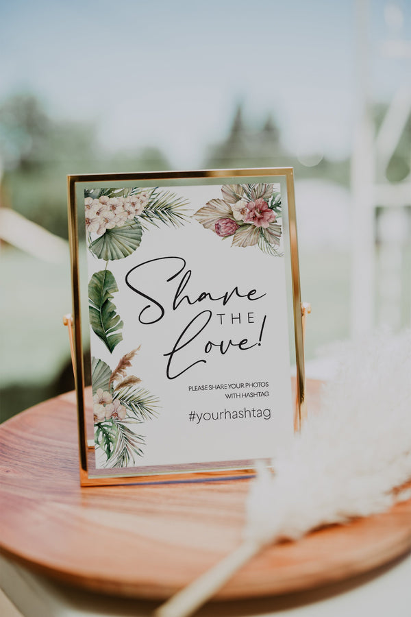 Share the love sign, Hashtag sign template, Wedding hashtag sign, Tropical wedding sign, Beach wedding signs #LWTropicana