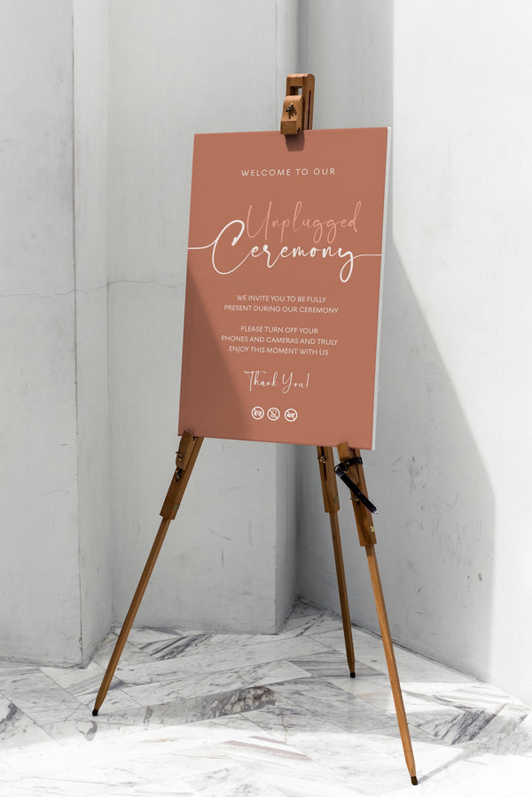 Unplugged wedding sign, Unplugged ceremony sign, Wedding terracotta sign, Wedding sign template fully editable | TERRALWT