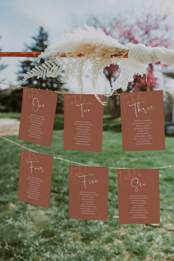 Seating cards wedding, Seating chart cards, Hanging seating chart cards, Terracotta seating cards | TERRALWT