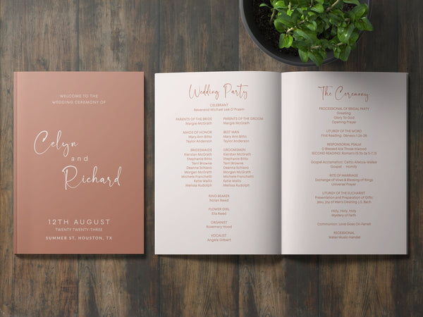 Wedding program bifold,  Wedding program booklet, Terracotta wedding program, Ivory wedding program, Wedding program template | TERRALWT