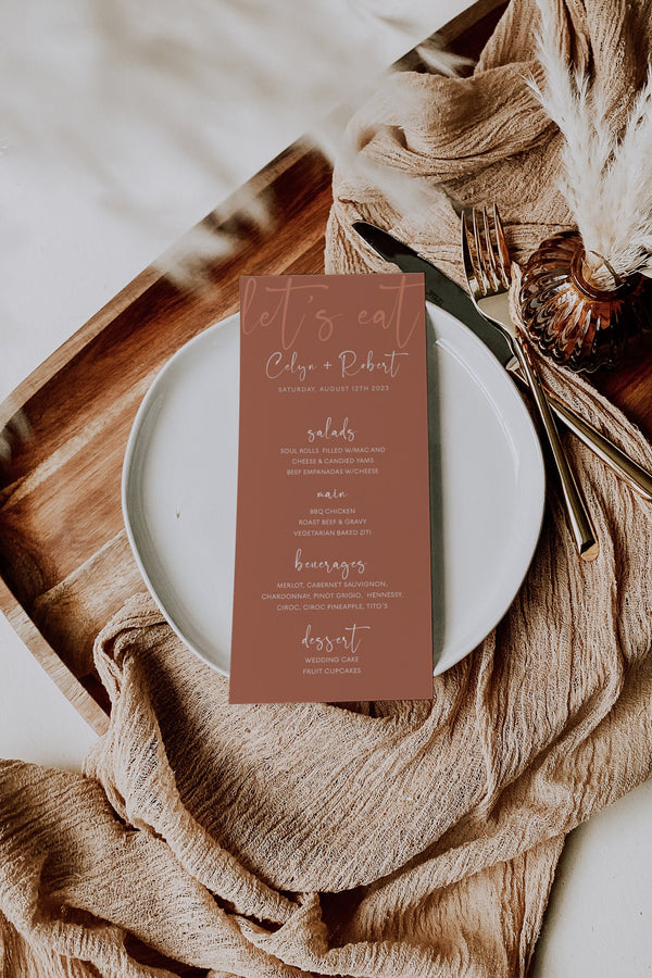 Wedding menu template, Terracotta menu, Ivory menu, 2 color combination, Instant download, Table menu cards template | TERRALWT