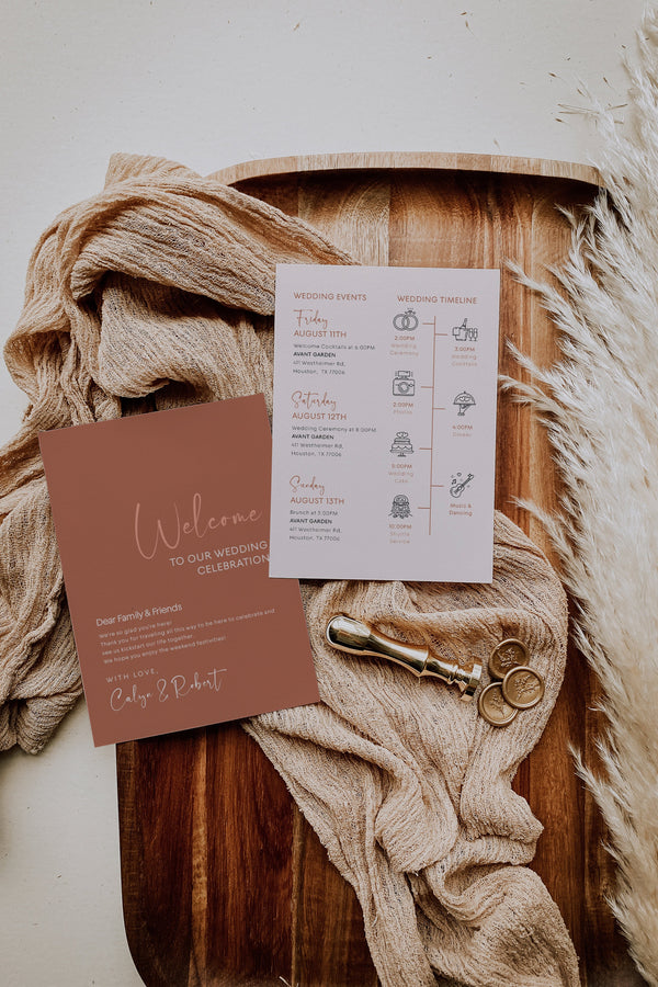 Itinerary template, Boho wedding itinerary, Terracotta  itinerary template. Weekend itinerary template | TERRALWT