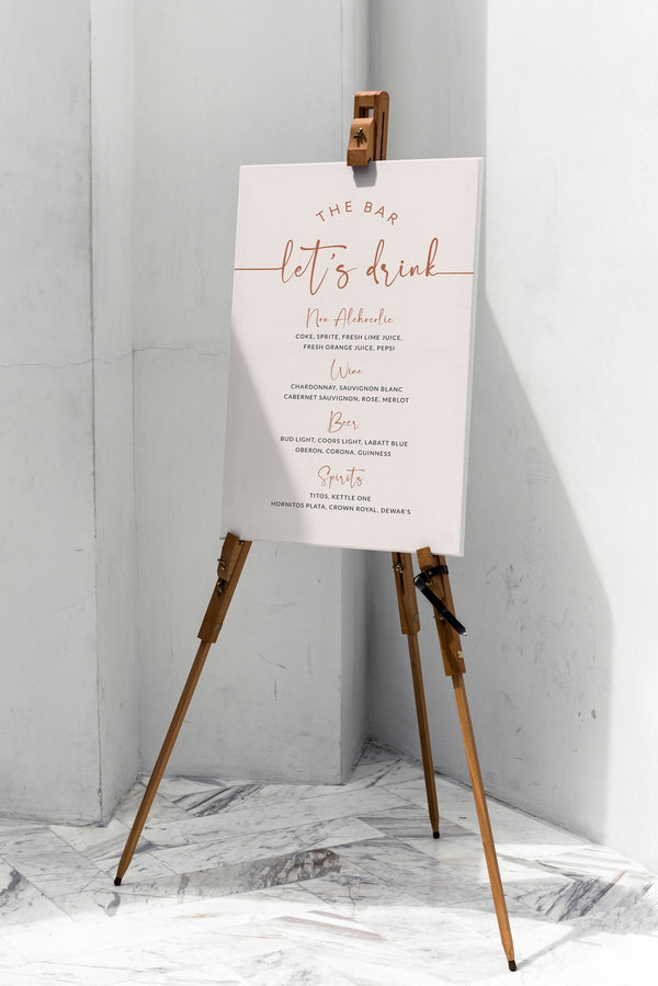 Wedding bar sign, Bar menu template, Let's drink sign, Drinks menu sign, Open bar menu sign, Terracotta wedding sign template | TERRALWT