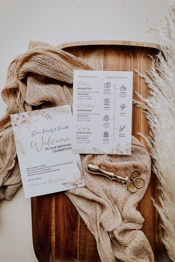 Wedding itinerary template, Pampas wedding itinerary, Wedding timeline, Wedding weekend itinerary, Boho wedding itinerary  #LWTPampas