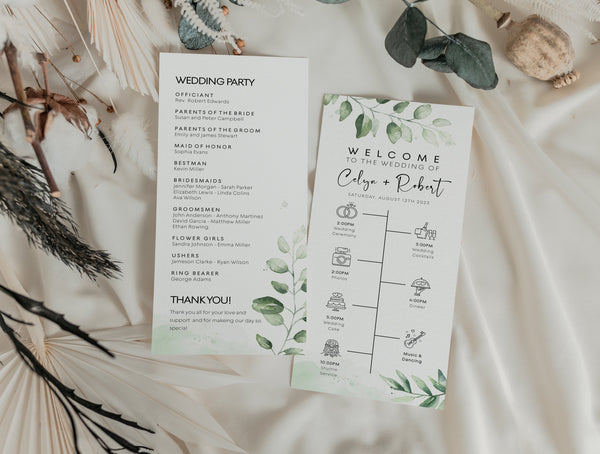 Wedding program template, Timeline template, Wedding program timeline, Order of events, Greenery wedding program, instant download | FLORA