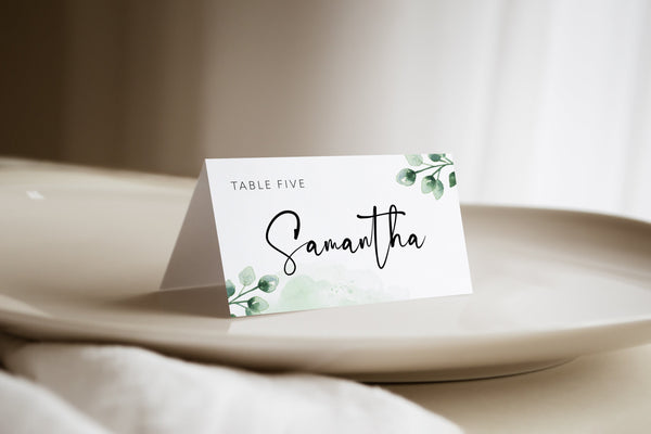 Place card template, Wedding place cards printable, Greenery place cards | FLORA