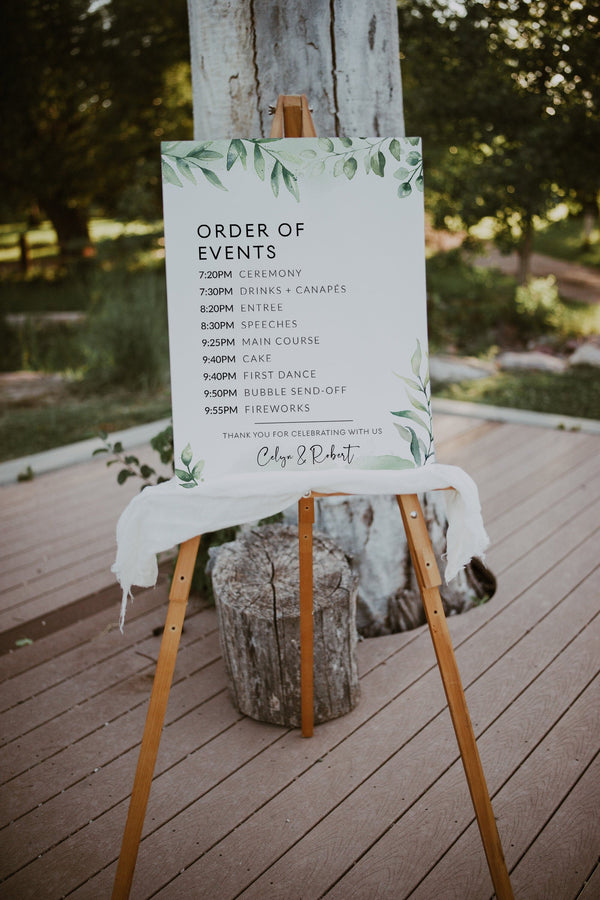 Order of events sign, Order of events template, Order of service sign, Wedding program timeline | FLORA