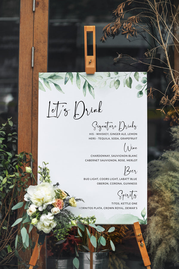 Bar menu sign,  Large bar menu template, Let's drink sign , Greenery bar menu sign |  FLORA