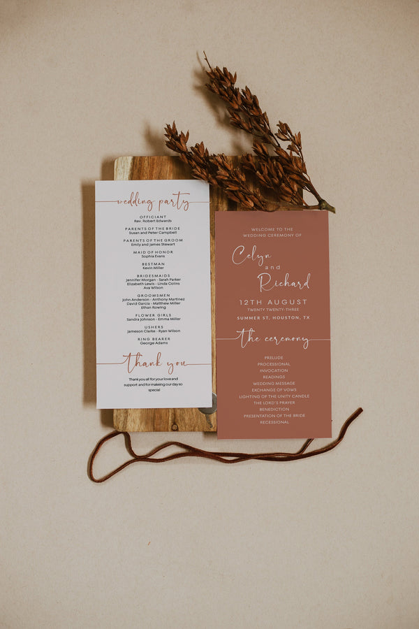 Wedding program template, Terracotta wedding program, Ceremony program template | TERRALWT