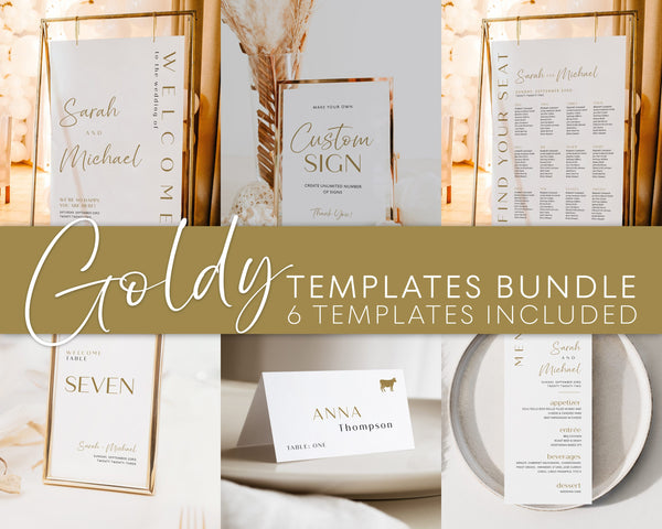Wedding bundle gold, Wedding signs bundle, Seating chart template, Wedding welcome sign, Menu template, Golds wedding signs | GOLDY