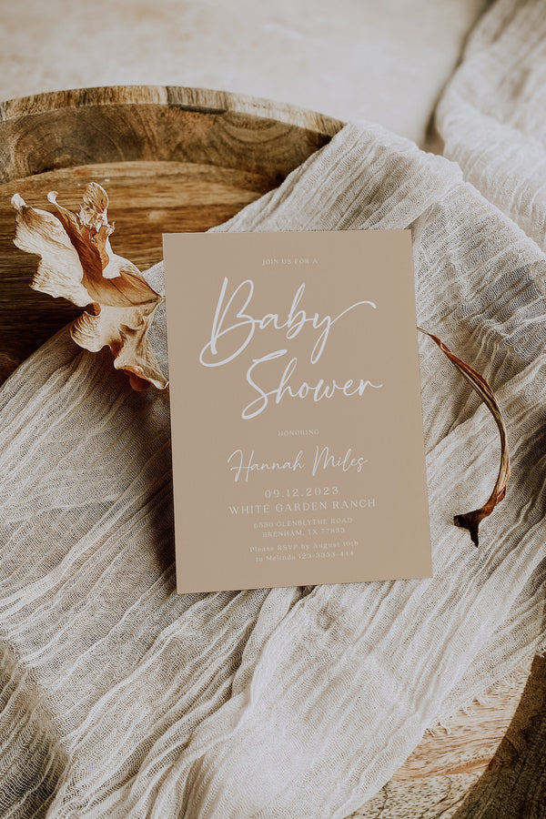 Baby shower invitation, Beige invitation template, Digital baby shower invitation, Neutral gender | BELLAMY