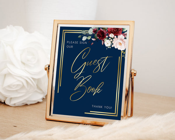 Guest book wedding sign, Navy guest book sign, Gold guest book sign, Navy gold wedding sign, Boho wedding sign | THALIA